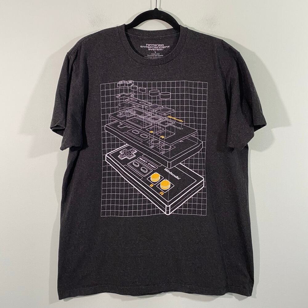Nintendo Men's Charcoal Grey Remote Controller Short Sleeve Graphics Tee Size L